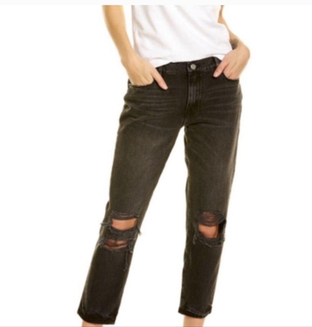 FRAME Le Garcon Distressed Cropped Jeans Size 30 Black